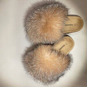 Real Gold Silver Fox Fur Slippers